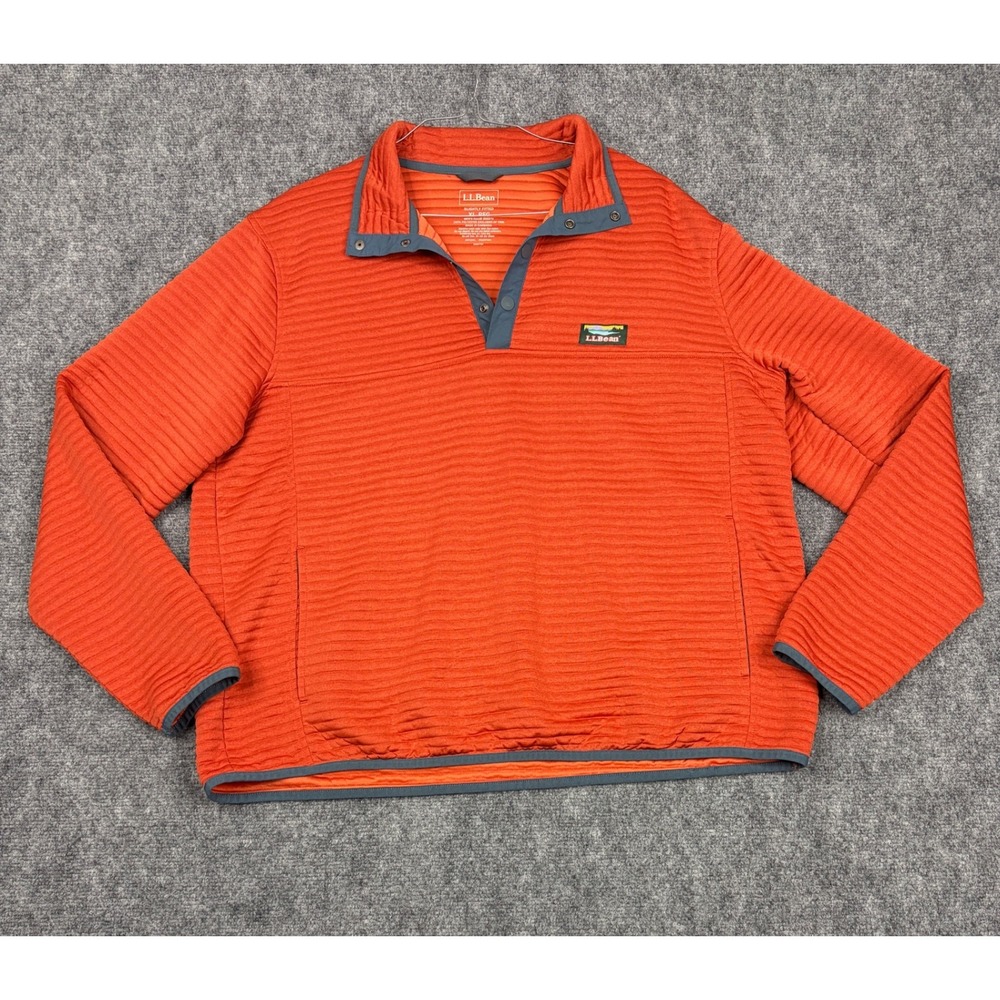 LL Bean Mens XL Orange Quilted Snap Neck Pullover Sweatshirt 506874